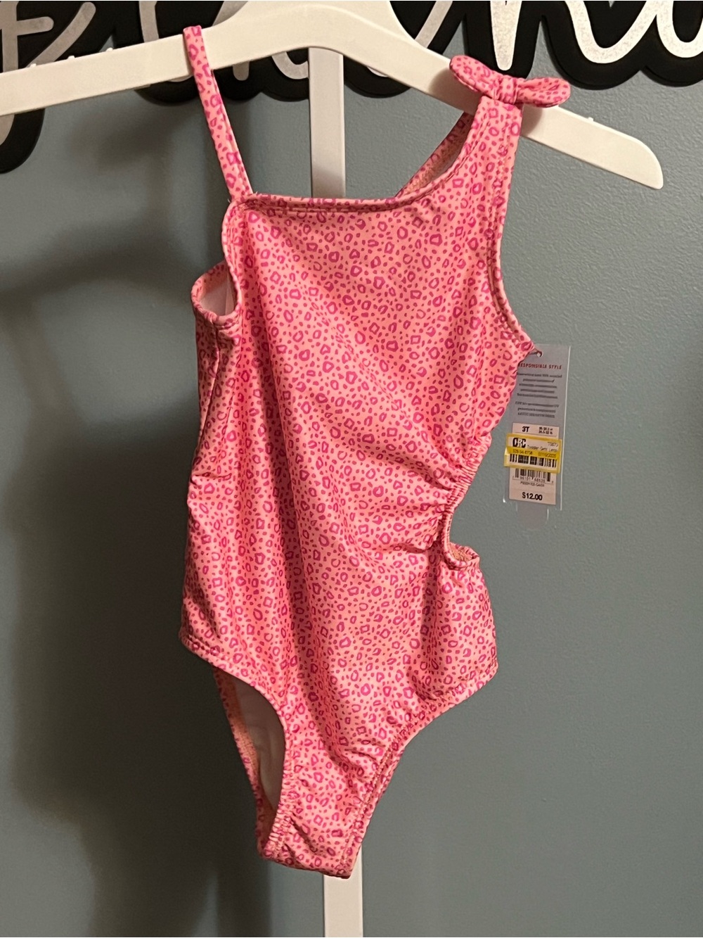 Cat & Jack Girls Pink Leopard Print One-Piece Swimsuit NWT